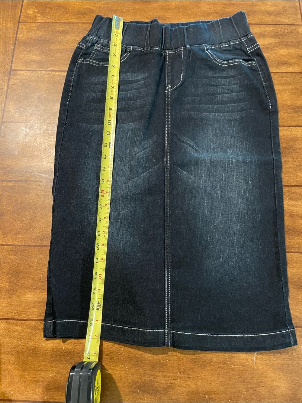 Women’s Dark Wash Denim Pencil Skirt - Elastic Waist